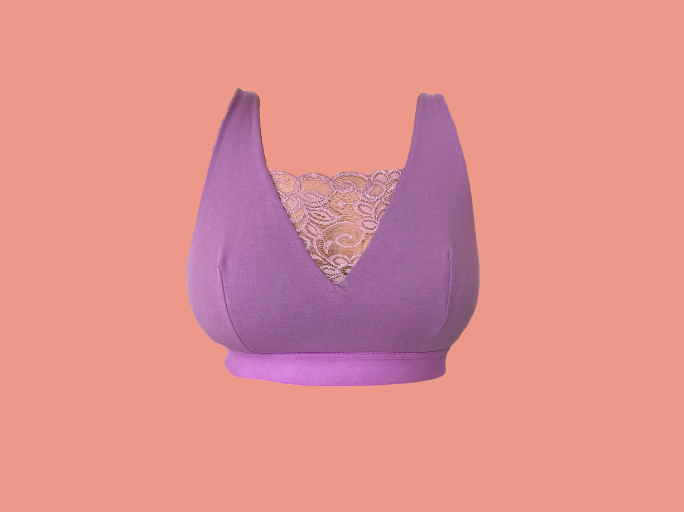 Elena I Myrina ropa intima - Sujetadores mastectomia y cáncer de mama post operatorop quirurjico violeta con encaje en el escote